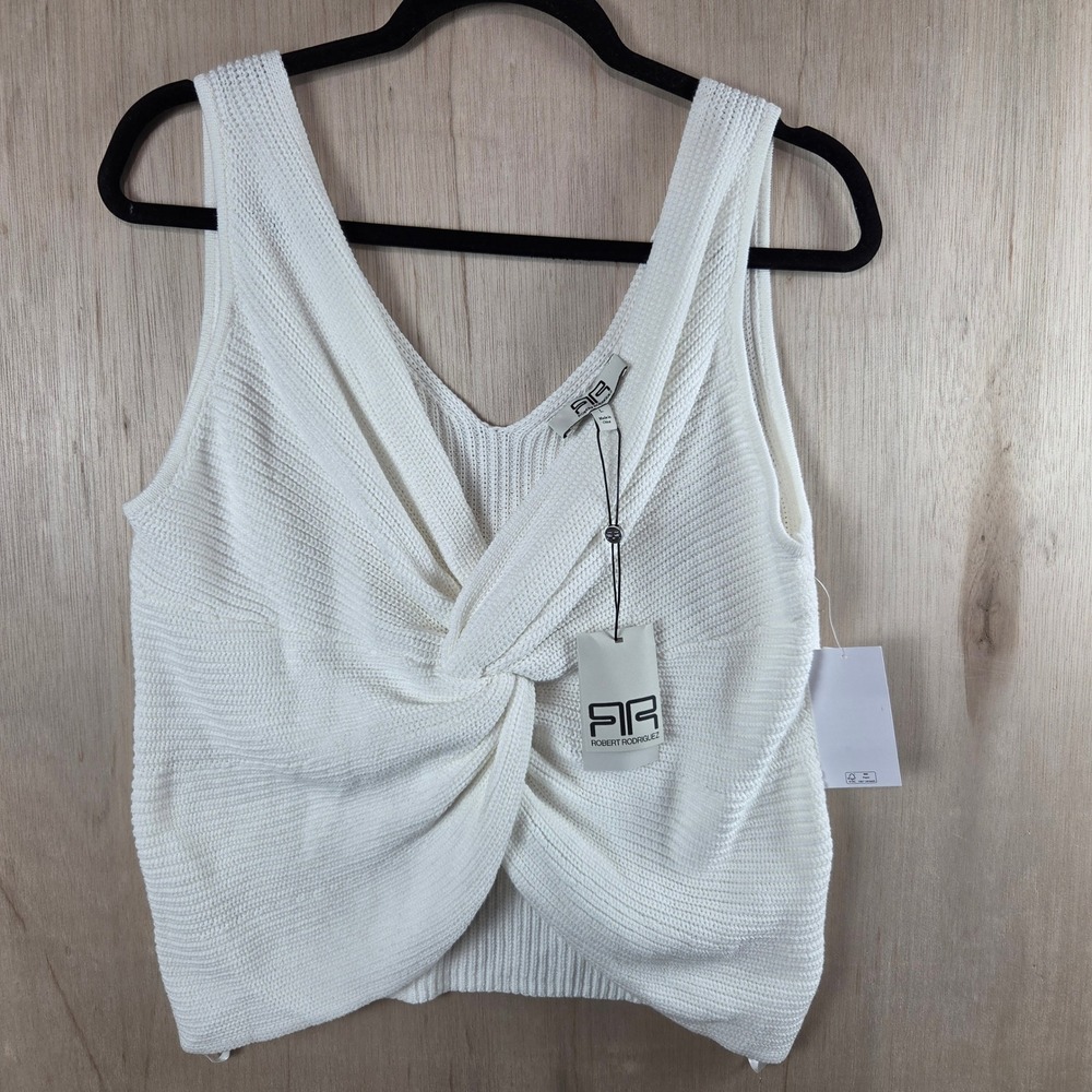 Robert Rodriguez White Cotton Knit Twist Front V-Neck Tank Top L CRRS096-CCM